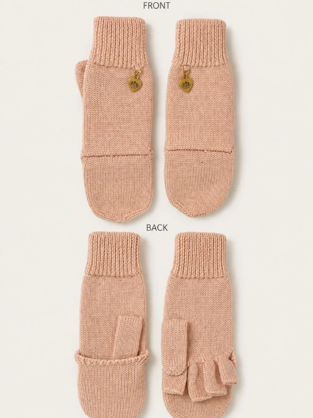 Juicy Couture Vintage Pink Knit Convertible Mittens Fingerless Gloves Gold Charm